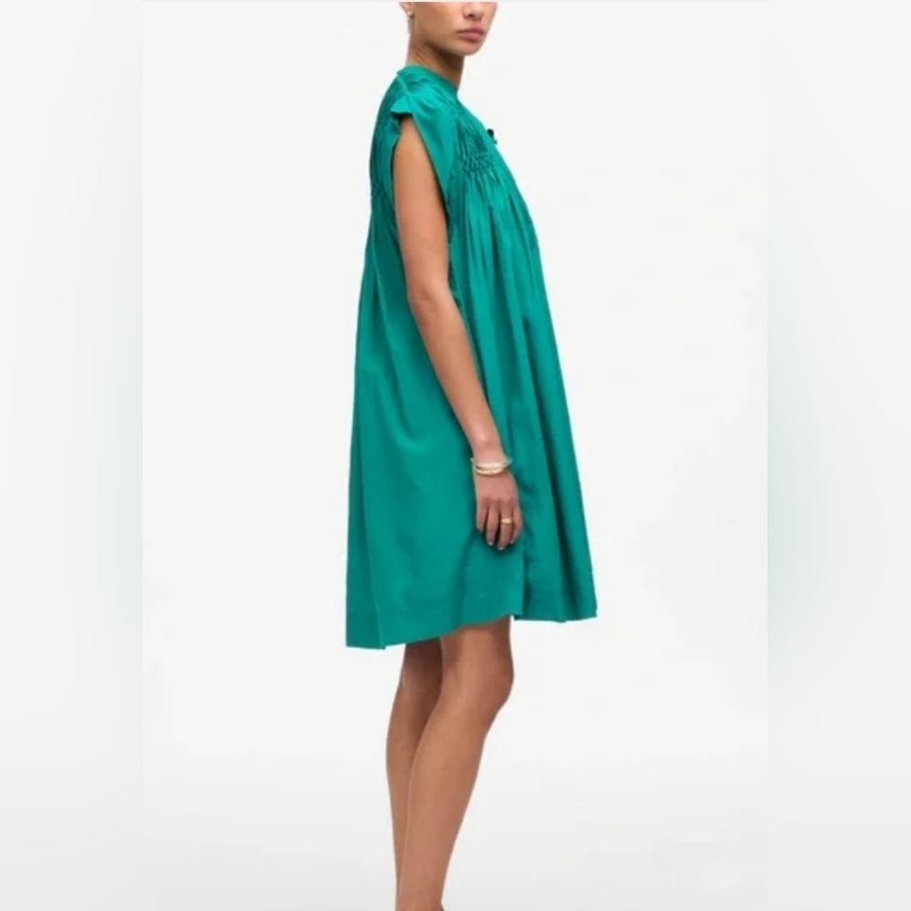 NWT $138 Madewell Embroidered Pleated Green Mini Short Sleeve Dress Womens XS - Picture 2 of 11